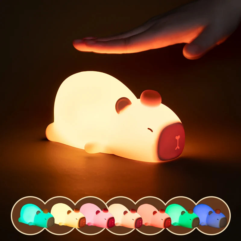 Cute Cartoon Silicone LED Capybara Night Light USB Rechargeable Dimming Sleep Night Lamp for Children'S Room Decor Birthday Gift